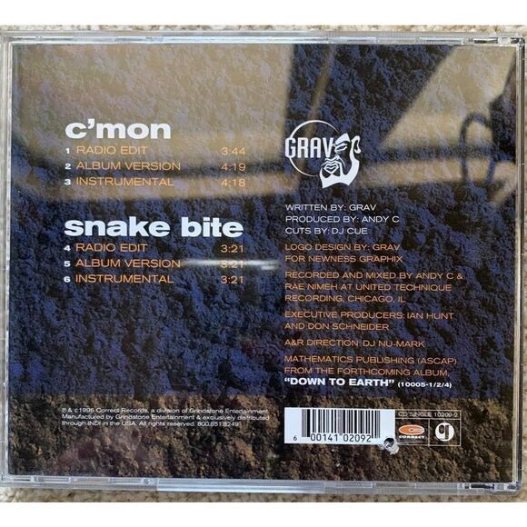 Grav C'Mon single CD Snake Bite 1996 Correct Record Radio Album Instrumental - Picture 2 of 6
